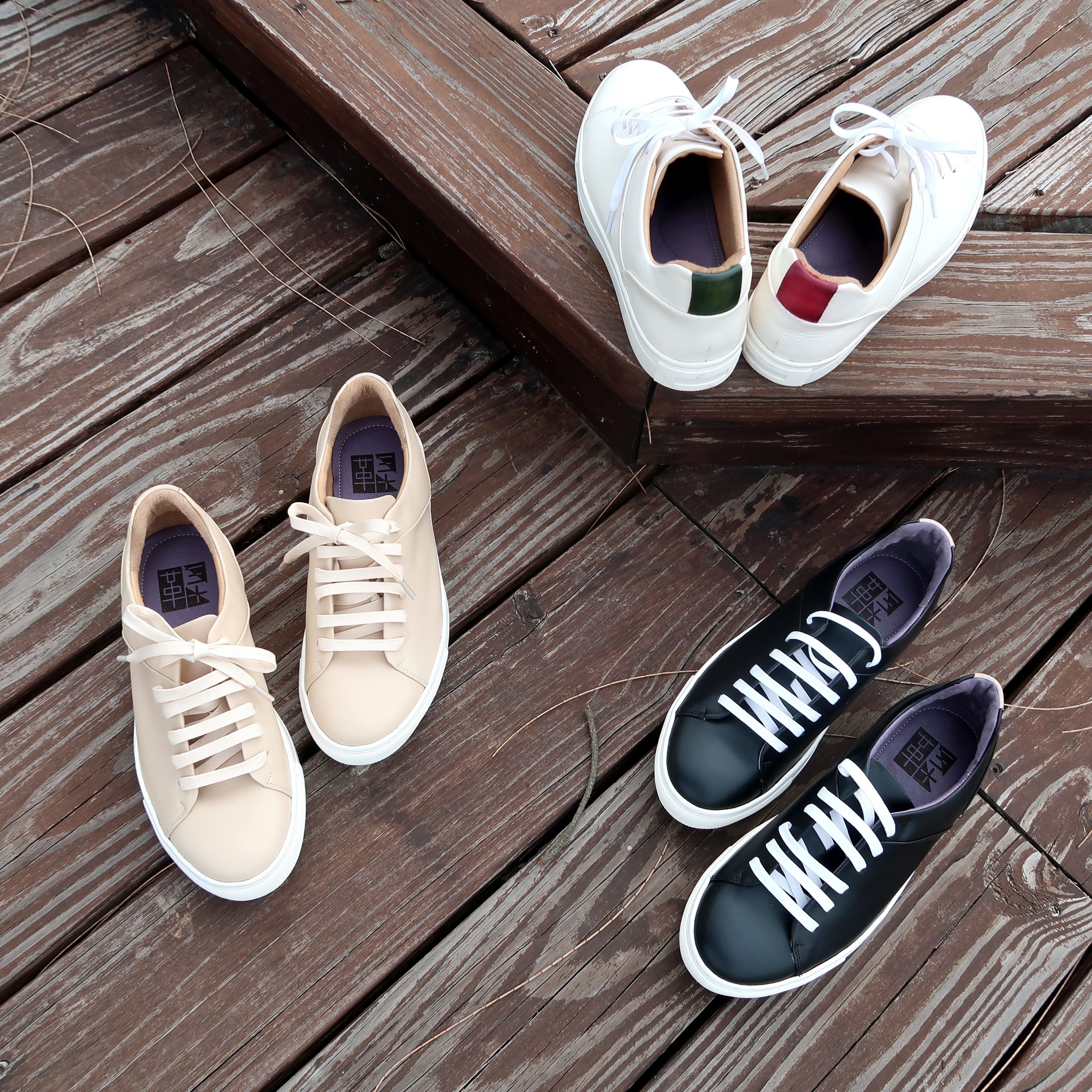 【致青春】內外全真皮綁帶牛皮平底小白鞋板鞋米白色奶茶色黑色三色