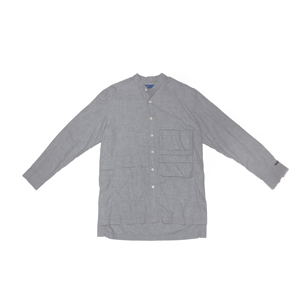 立體口袋長襯衫 - 灰