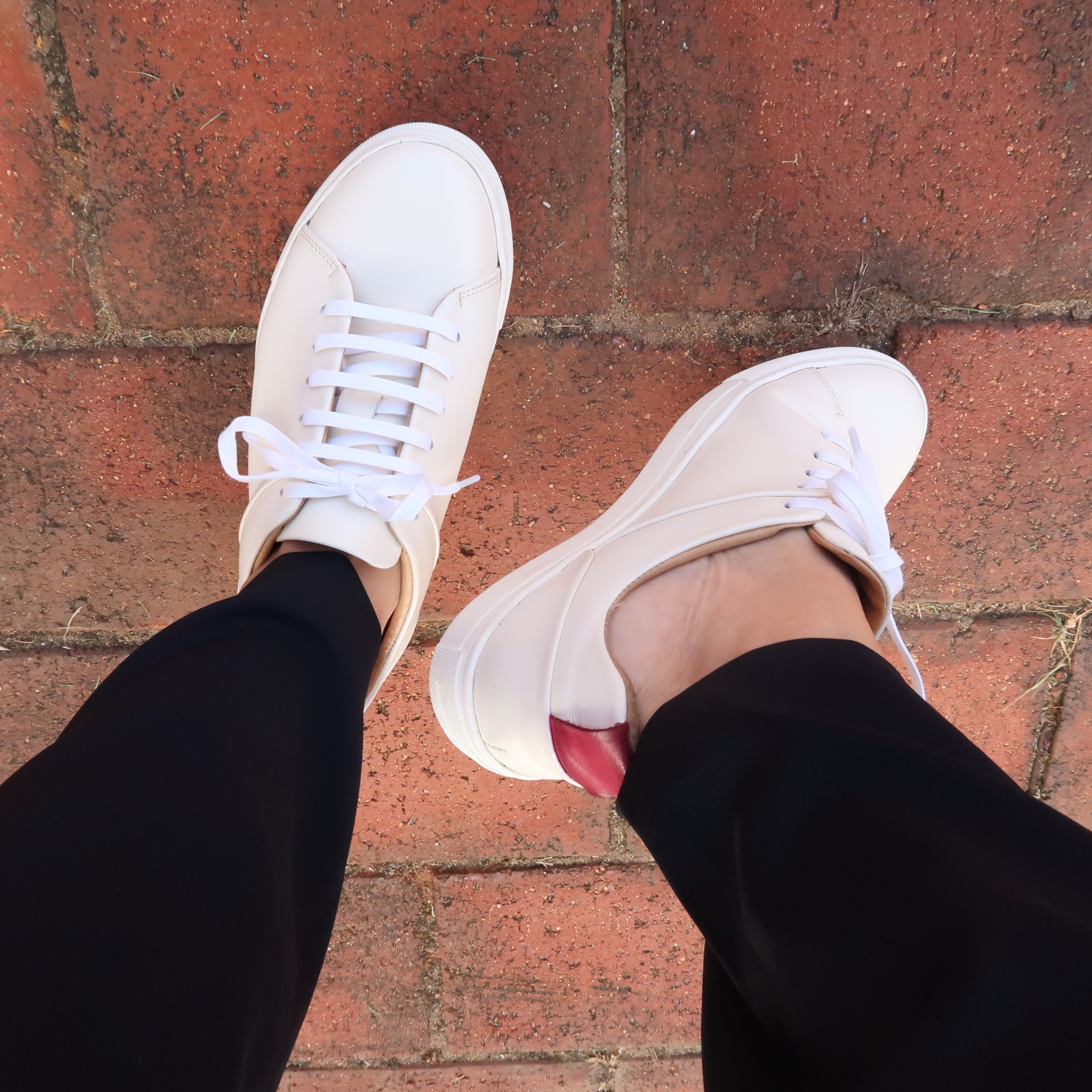 【致青春】內外全真皮綁帶牛皮平底小白鞋板鞋米白色奶茶色黑色三色