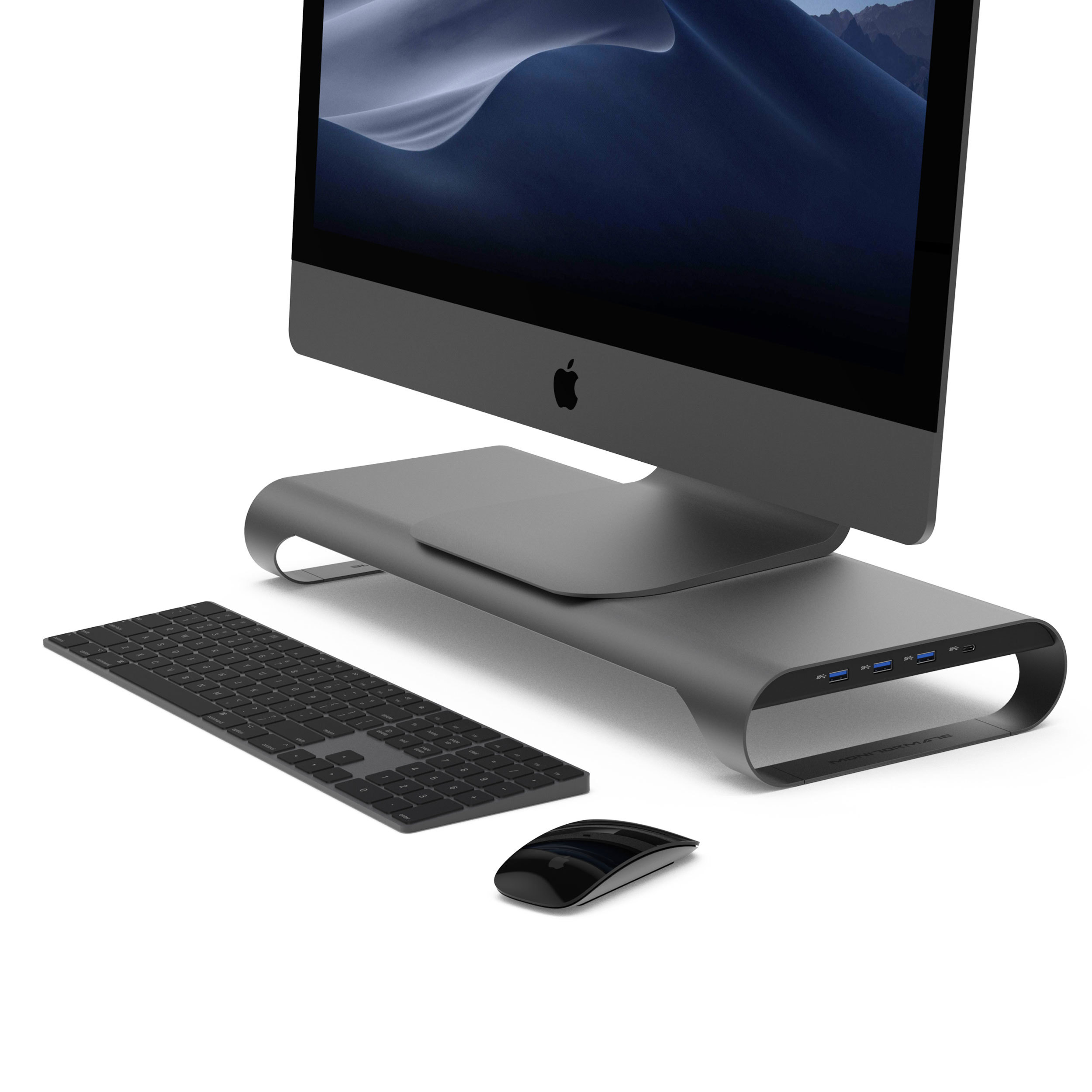 ProBASE C 鋁製多功能螢幕架 USB3.0介面+充電底座+內建抽屜 #太空灰