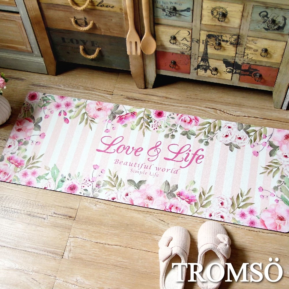 廚房防油皮革地墊-K329粉境花鄉