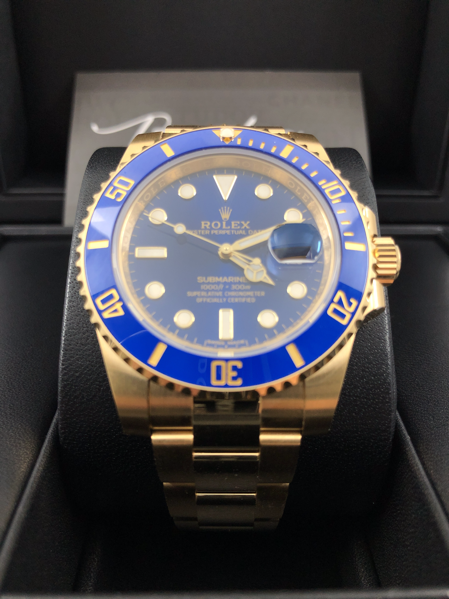 DISCONTINUED BRAND NEW ROLEX 116618LB 116618 OYSTER PERPETUAL SUBMARINER DATE YELLOW GOLD BLUE 40mm