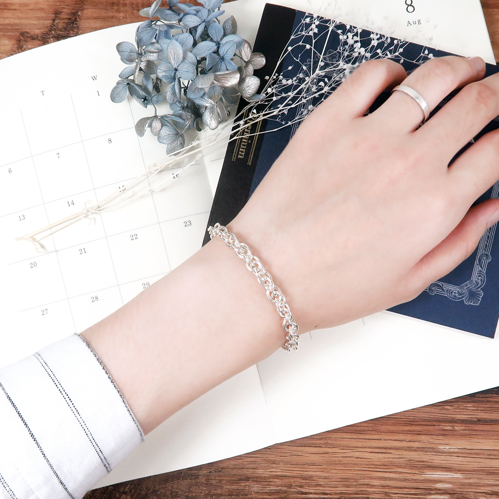 雙扣圓圈手鍊(5.5mm寬鍊) 925純銀刻字手鍊