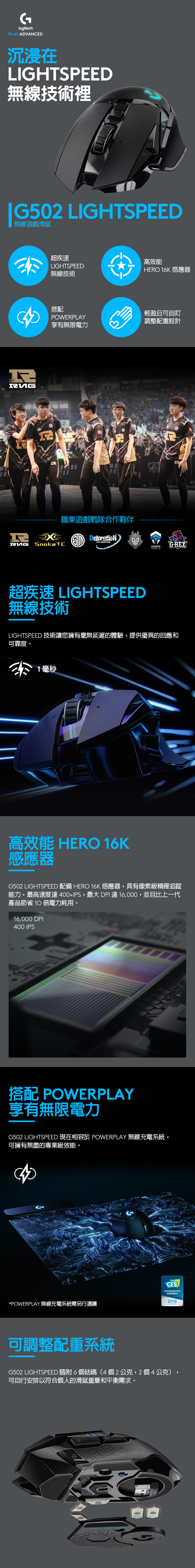 羅技 Logitdch G502 Lightspeed 高效能 無線 電競滑鼠｜阿秒市集－商品圖