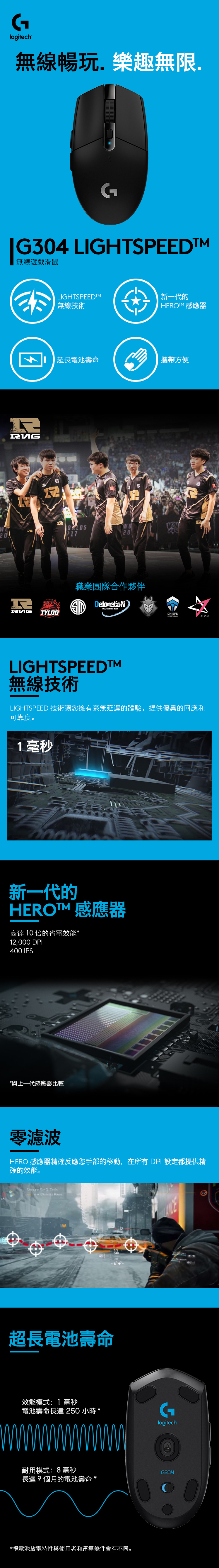 羅技 Logitech G304 LIGHTSPEED無線電競滑鼠 黑/白｜阿秒市集－產品功能規格