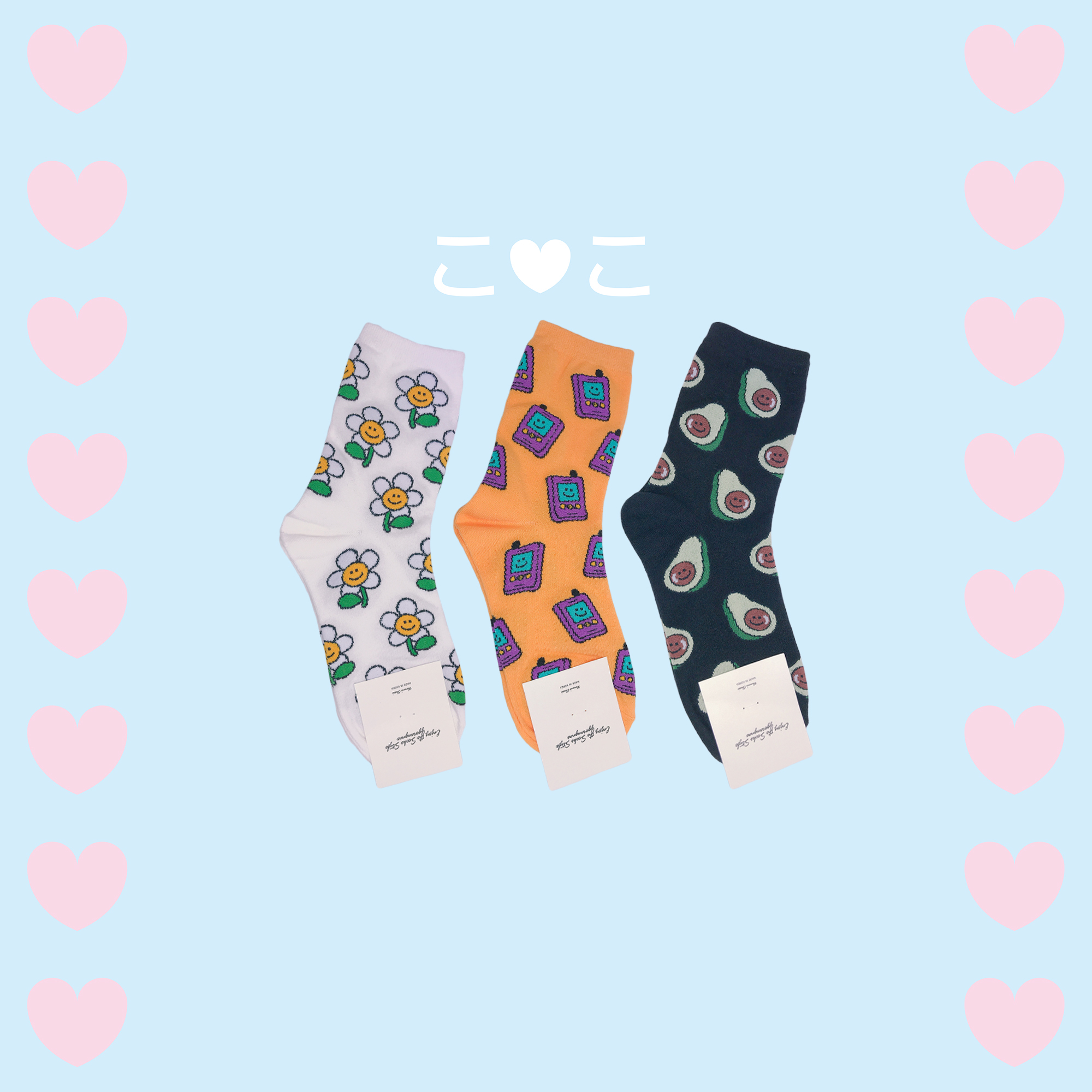正韓笑臉插畫造型襪子