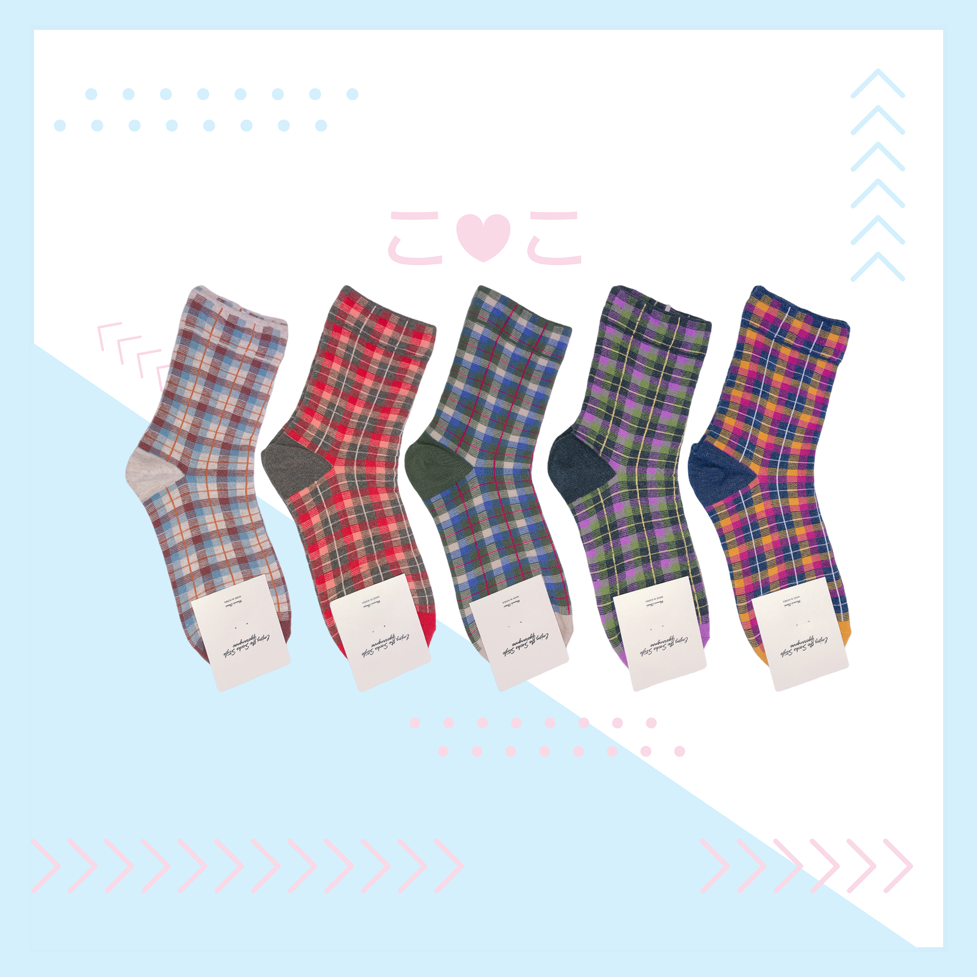 正韓細條撞色格紋襪子