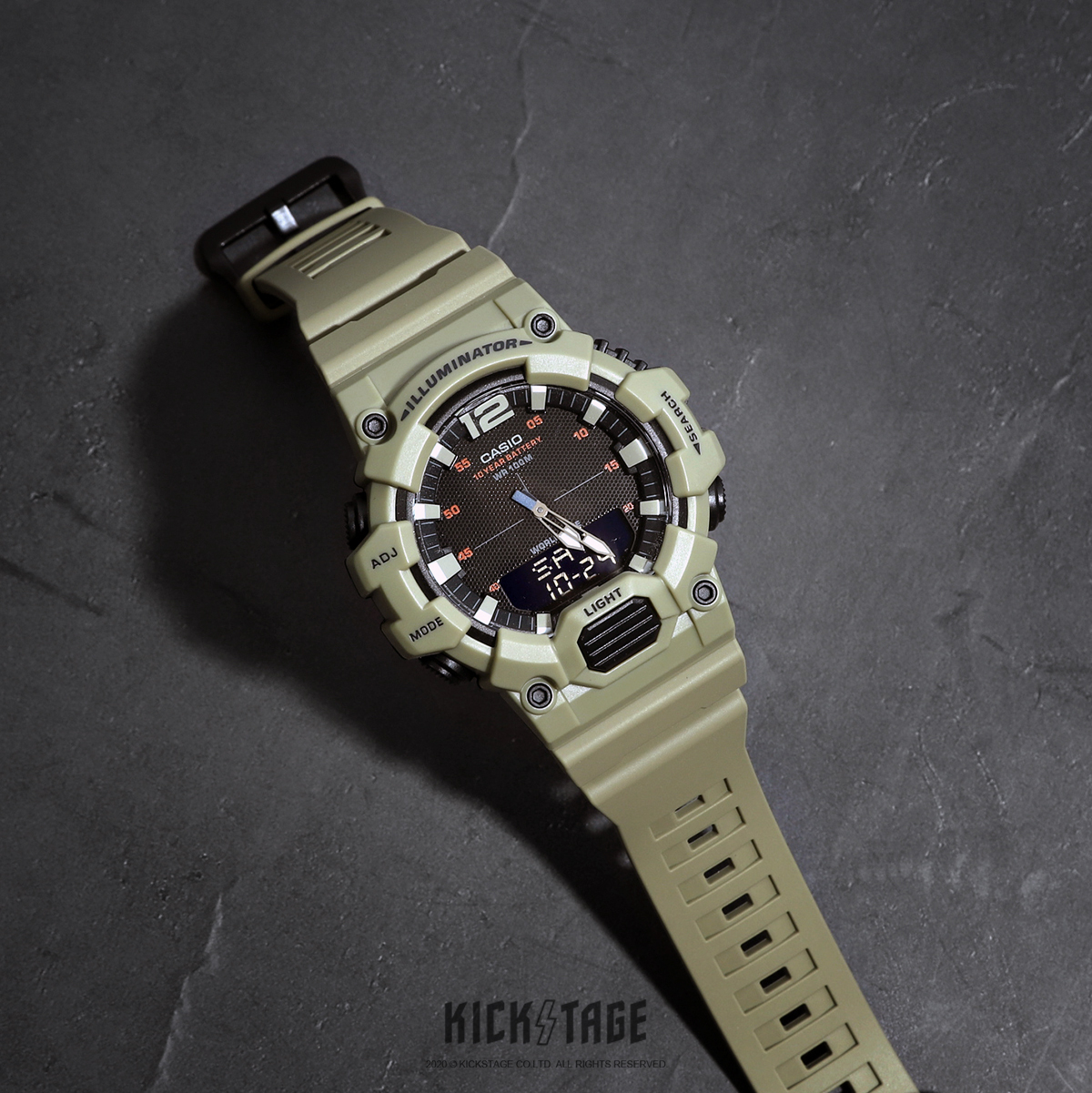 CASIO 大地色 軍事風 10年電力 防水 雙顯 電子錶 橡膠 卡西歐 手錶【HDC-700-3A3VDF】