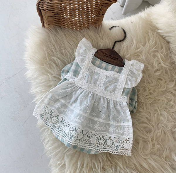 💟  Comofranche💟  格紋蕾絲兩件式洋裝（薄荷綠）