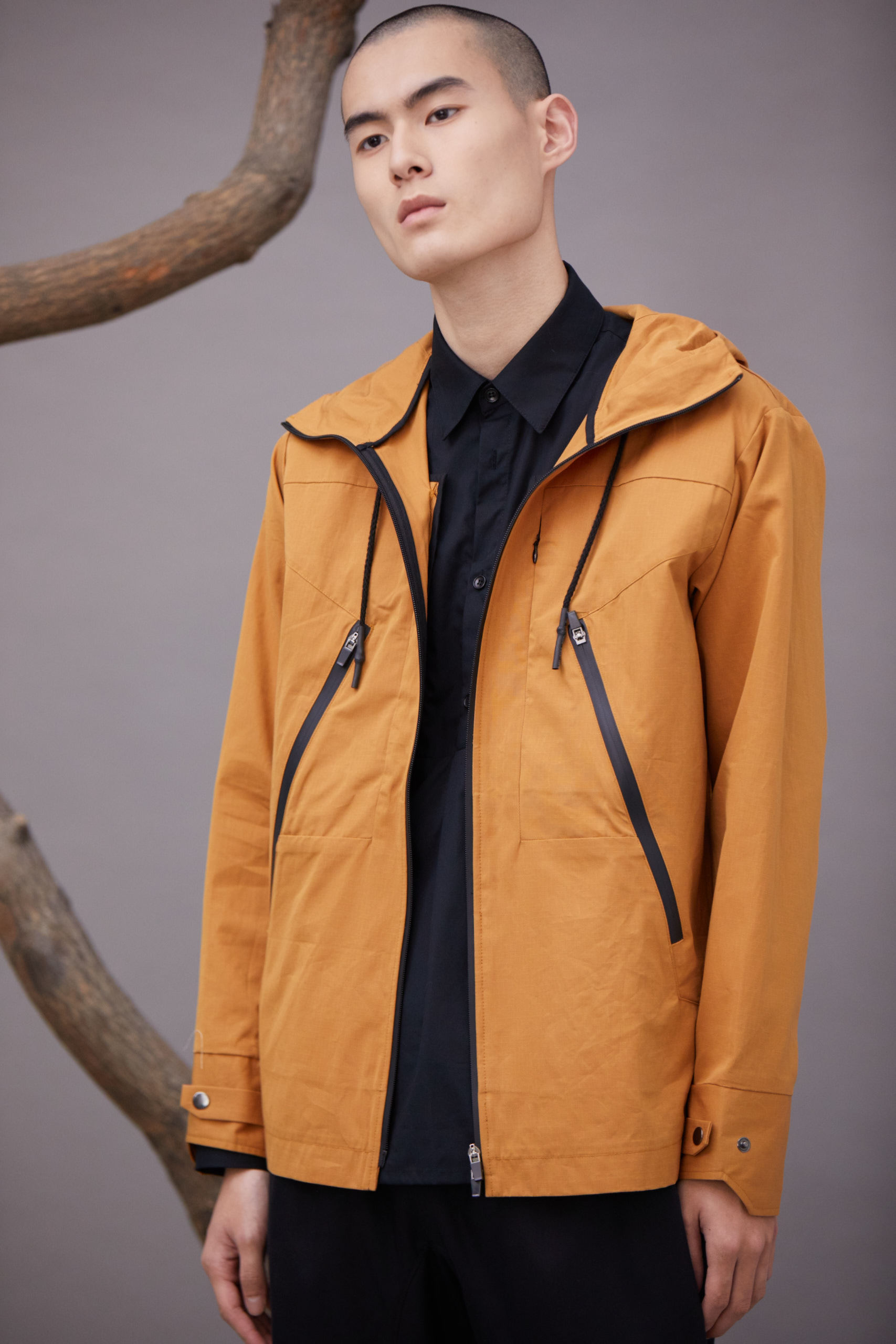 六角括號連帽外套 - 土黃