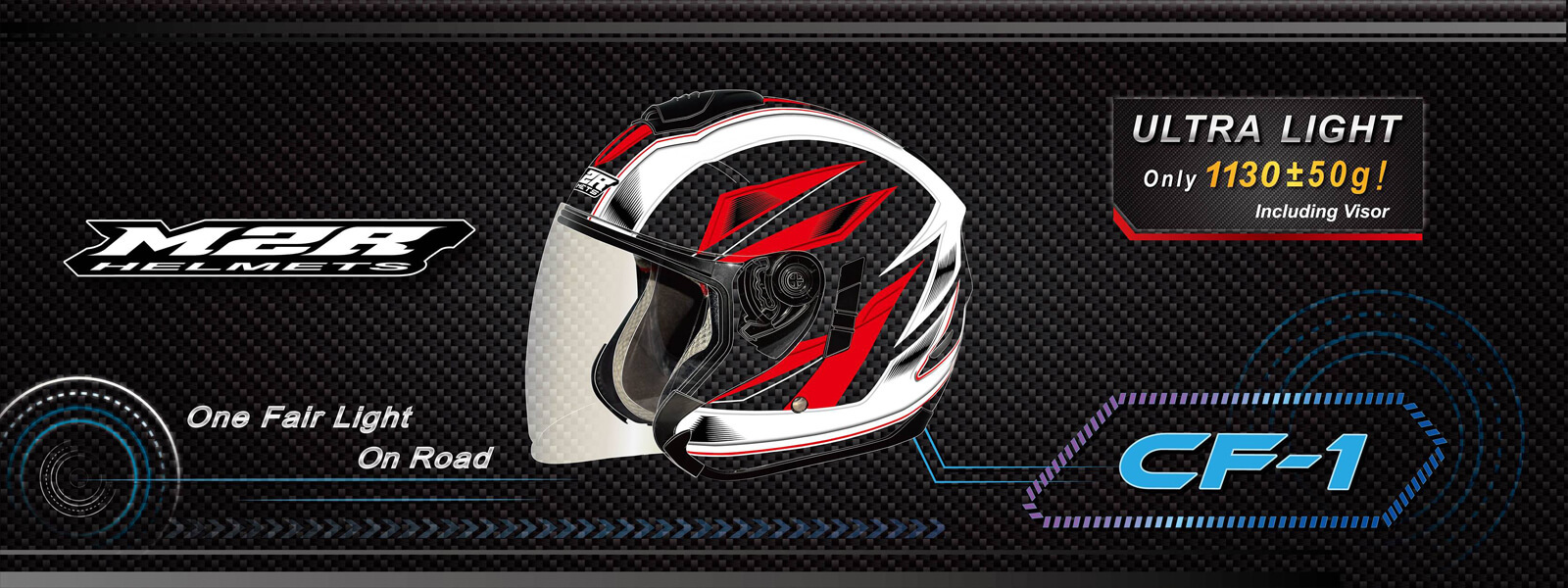 M2R CF-1 素色 裸碳 3/4罩 碳纖維 雙鏡片 雙D扣