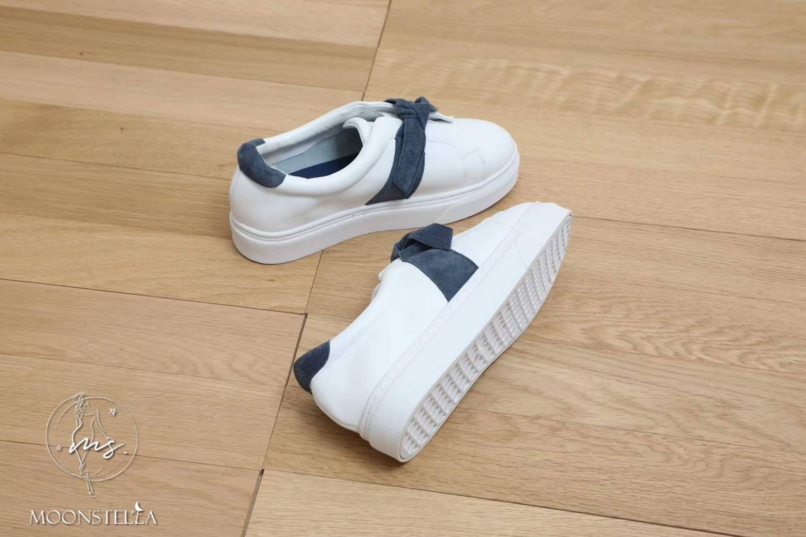 麂皮綁帶牛皮休閒鞋