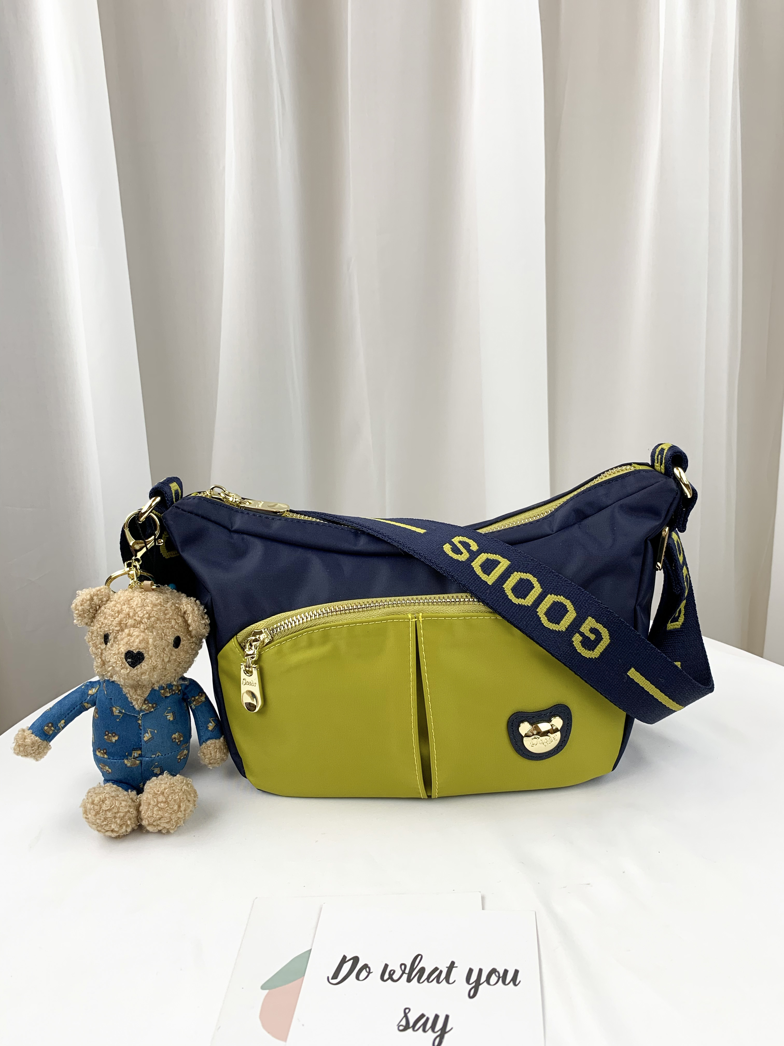 GOODS 織帶芥末黃藍 尼龍防潑水側背包 #2542