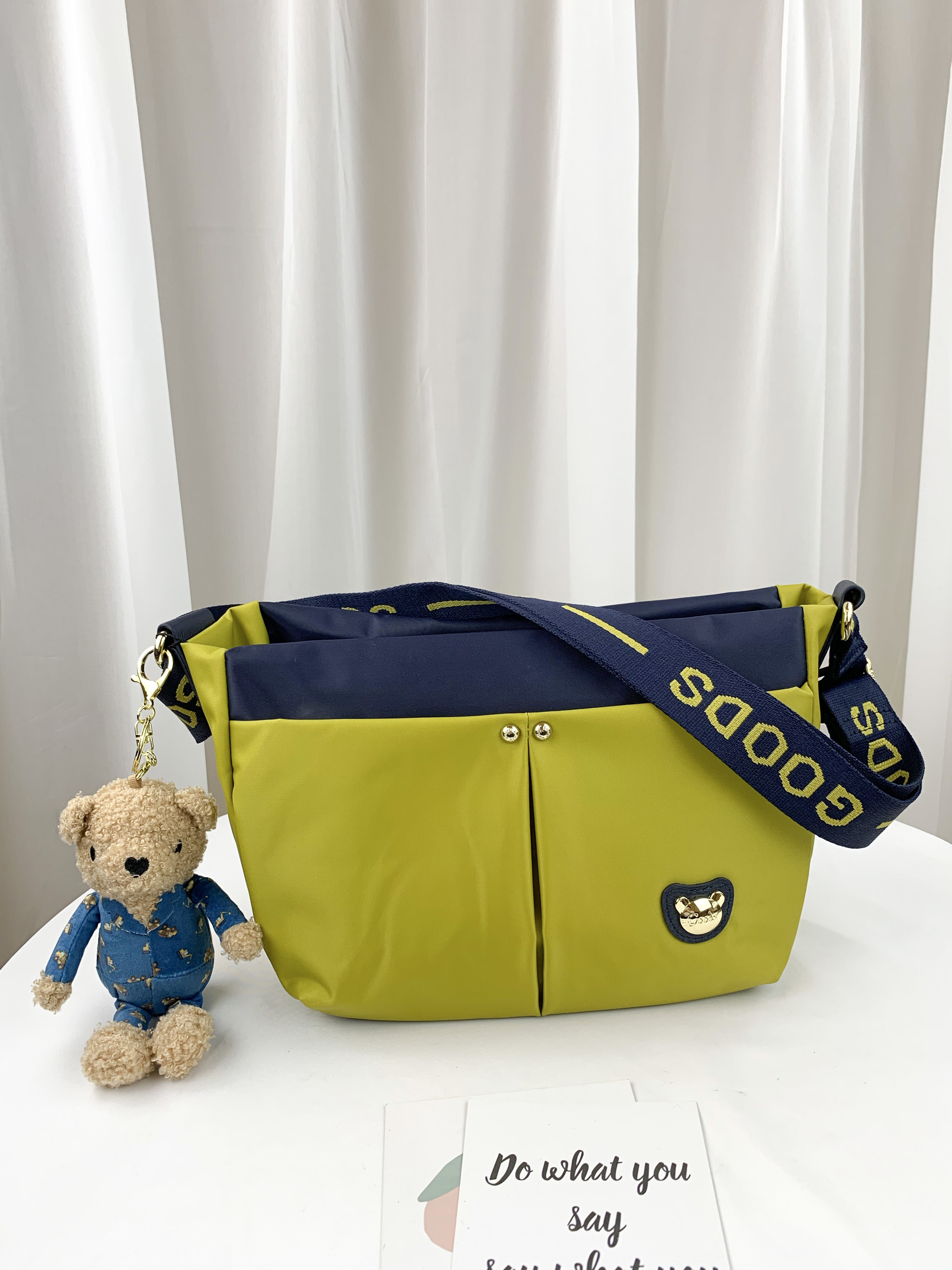 GOODS 織帶芥末黃藍 尼龍防潑水側背包  #2740