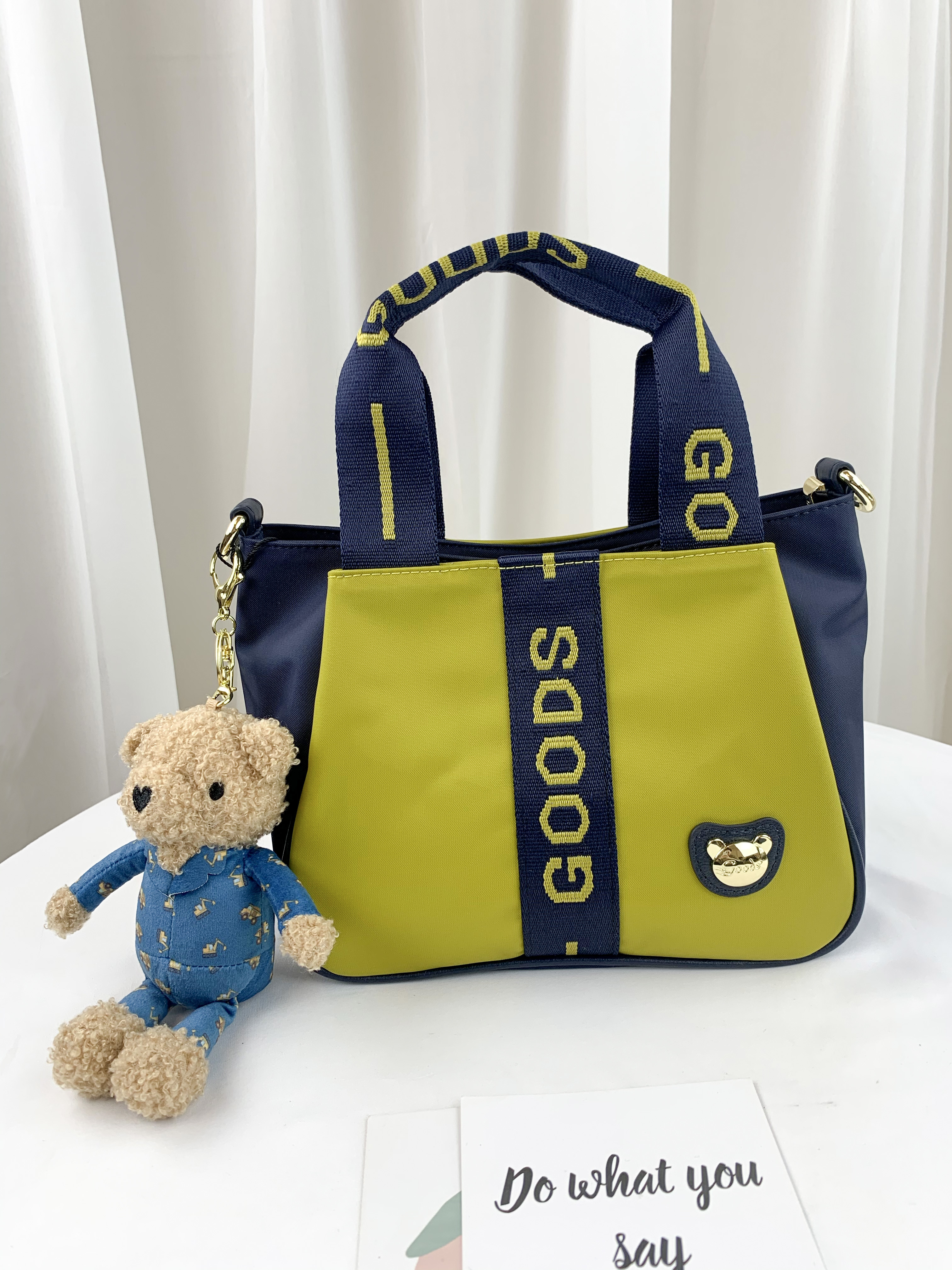 GOODS 織帶芥末黃藍 尼龍防潑水手提包 / 側背包 #29023