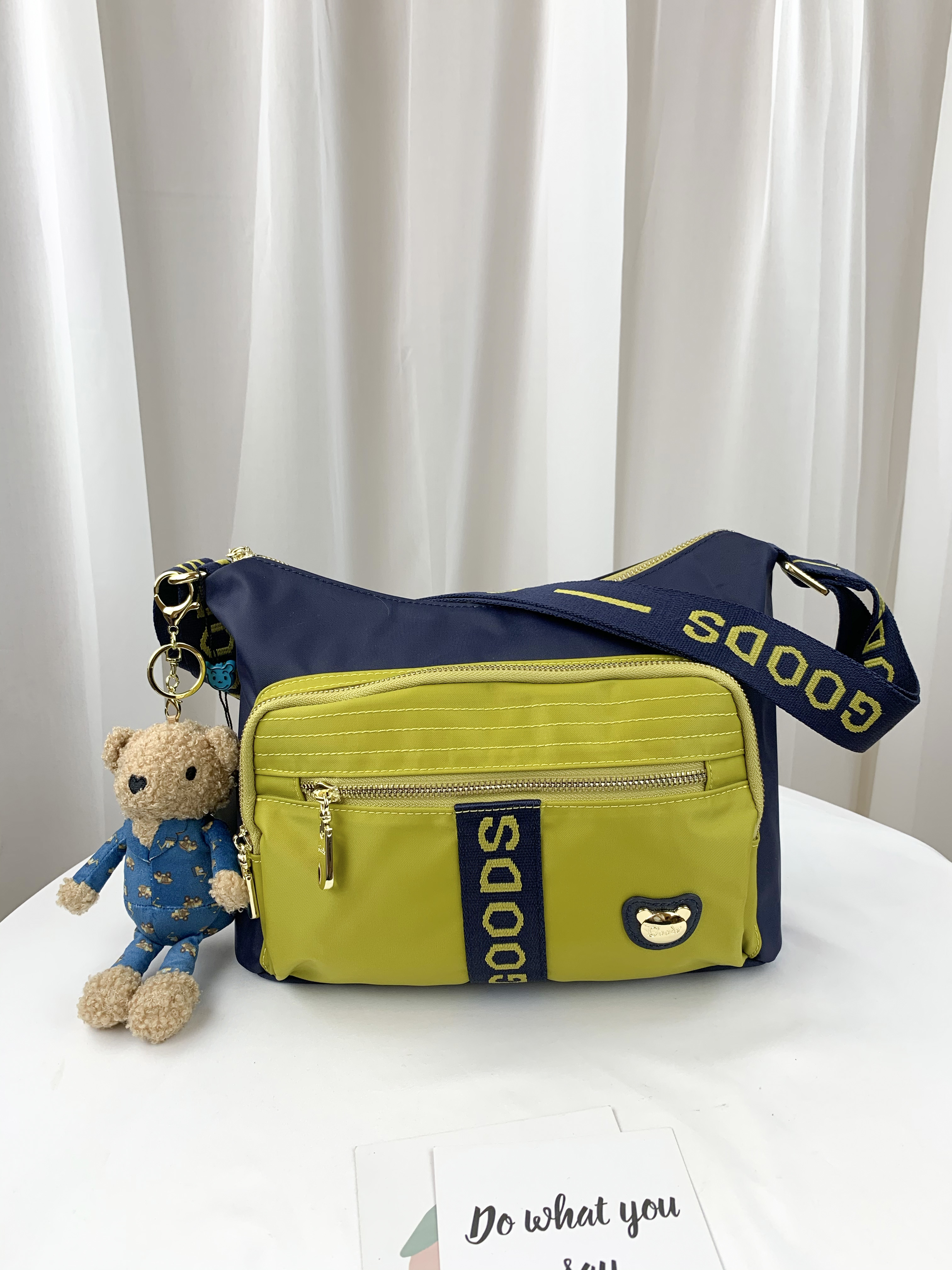 GOODS 織帶芥末黃藍 尼龍防潑水側背包  #2620