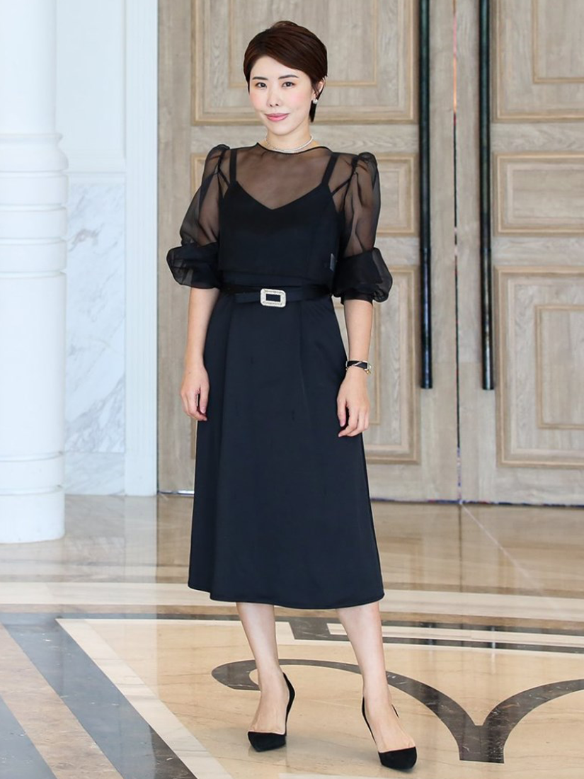 [現貨] 緞面雙肩帶洋裝(黑色)