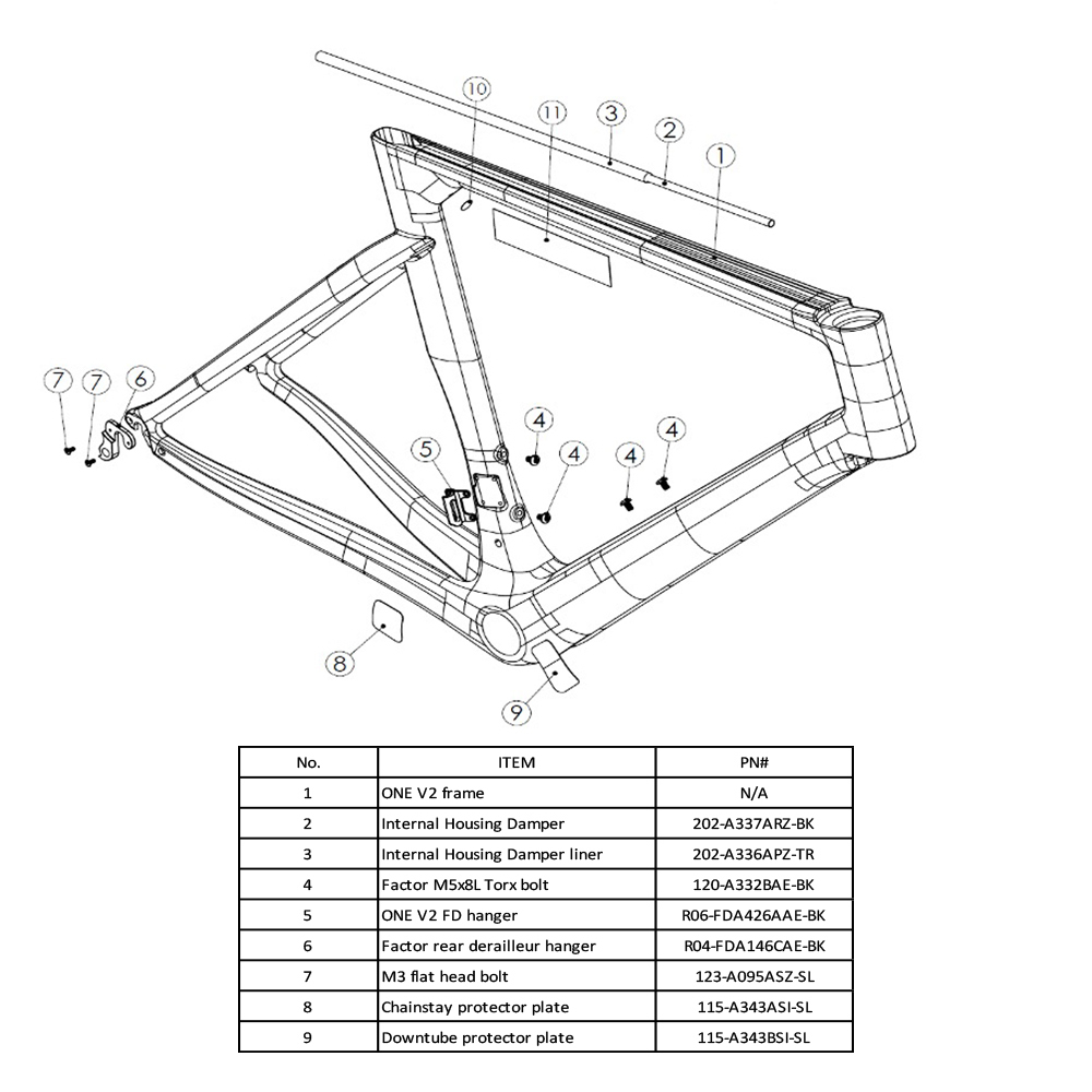 FACTOR ONE V2 Rim & Disc Frame Parts Downtube protector plate