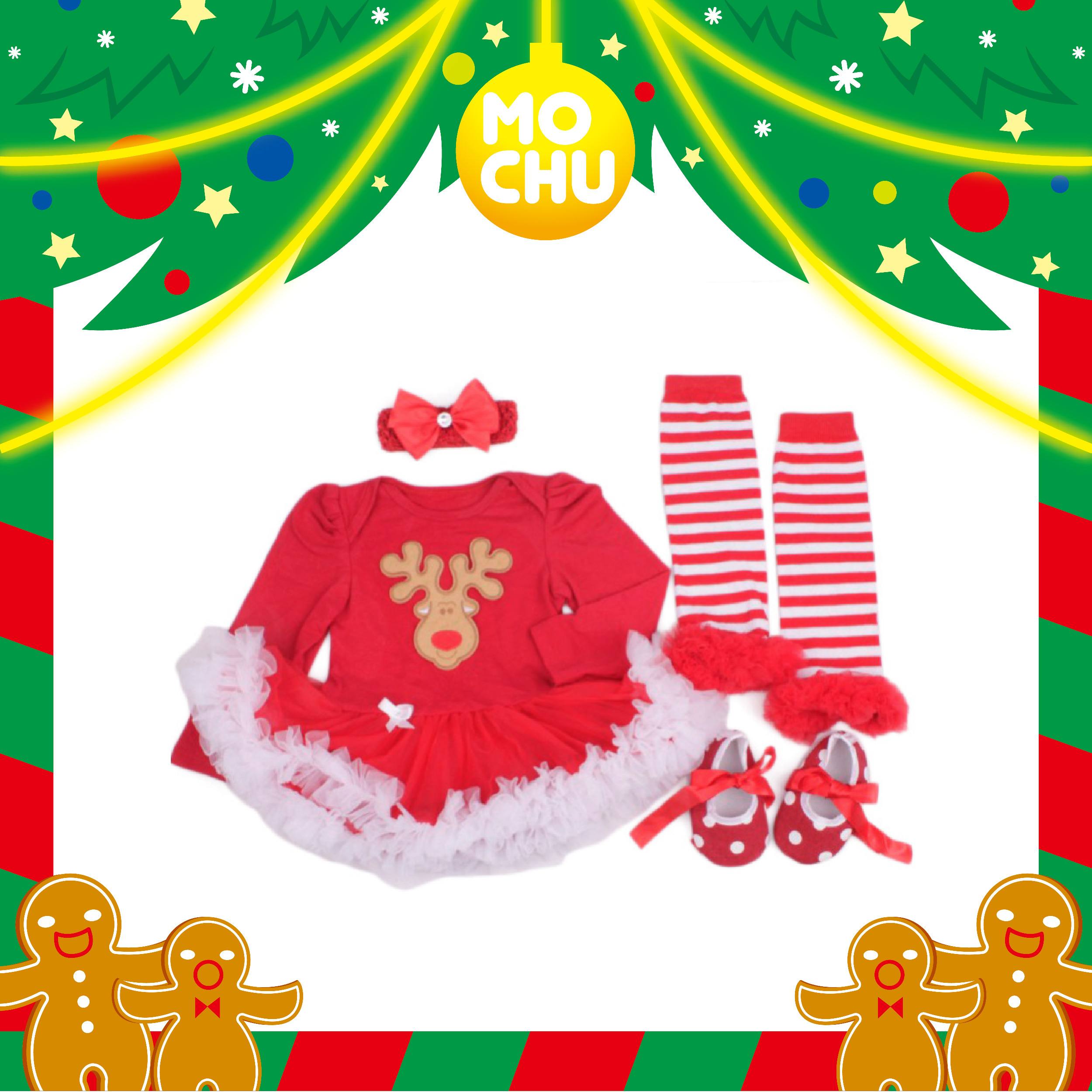 (XL現貨)叮叮噹聖誕麋鹿裝四件組包屁衣(四款)