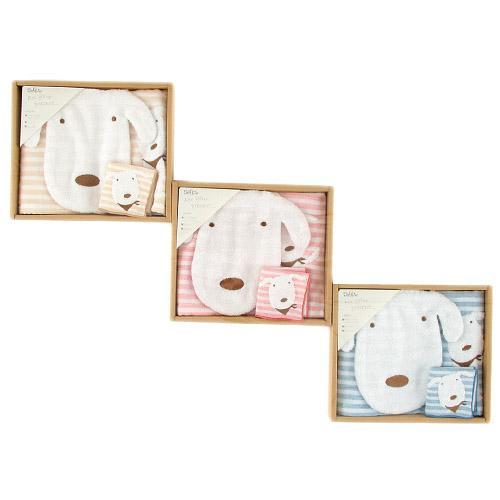 日本今治xSelbie Pon白犬 嬰兒毛巾連口水肩禮盒套裝(米色) (日本製)