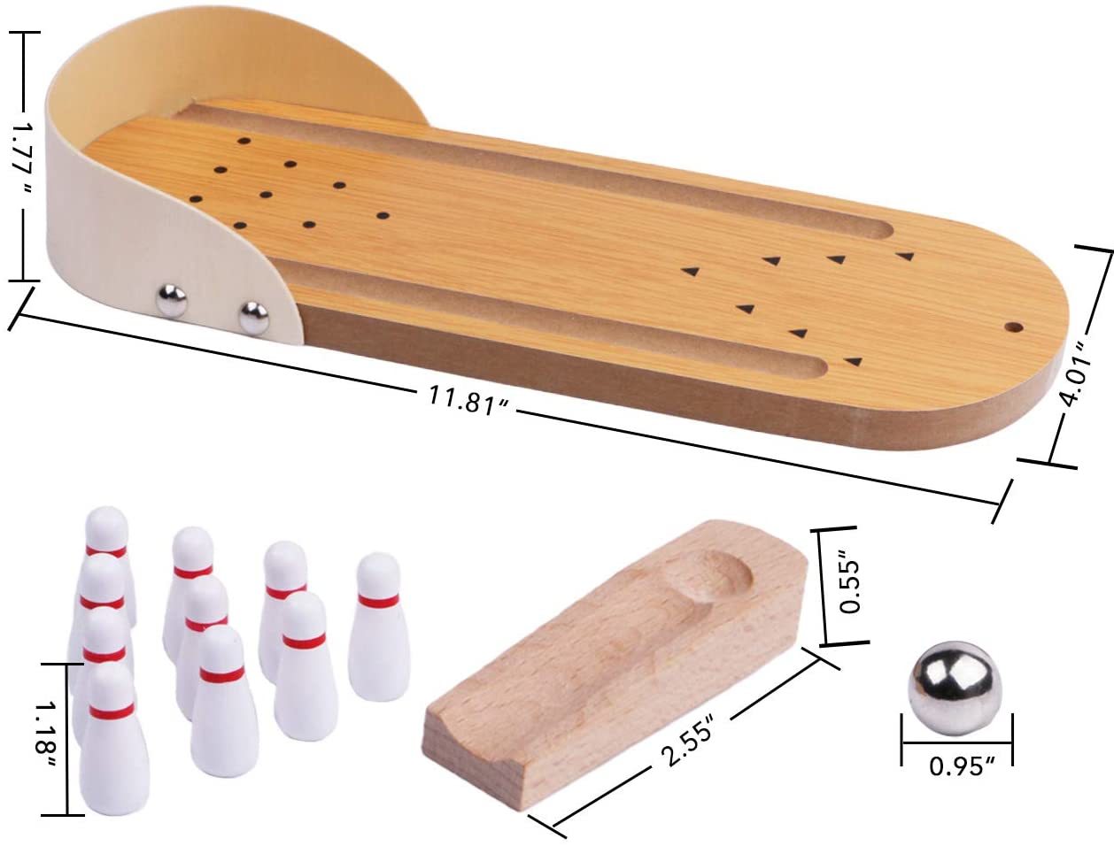 KateDy Wooden Mini Bowling Game Set with Lane,Home Office Desk Interactive Tabletop Bowling Toy for Kids Adults Stress Relief&Intelligence Development&Party Favor,Easy to Assemble&Play 1pc 