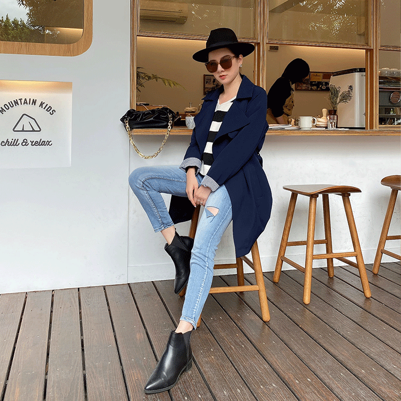 質感深藍風衣外套