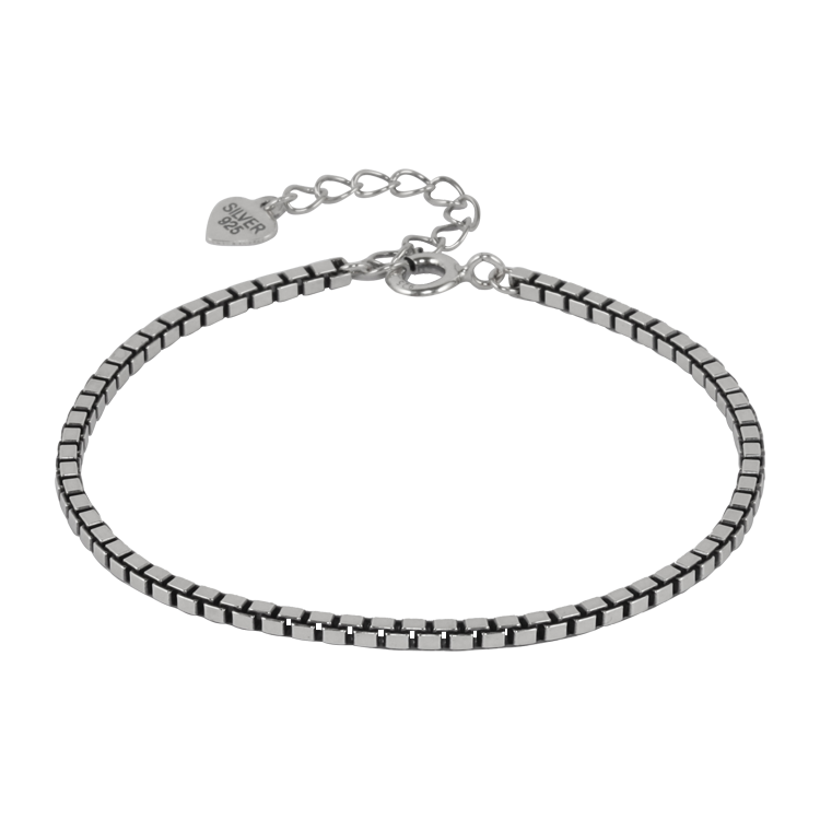 純銀手鍊，女士手鍊 威尼斯方盒細鍊；修飾手腕的纖細線條（0580古銀）