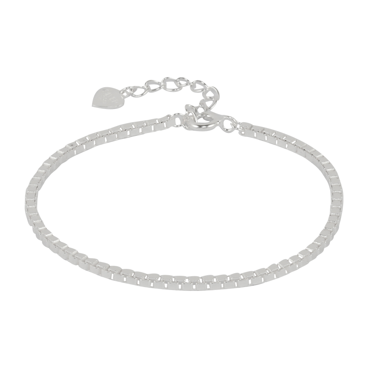 純銀手鍊，女士手鍊 威尼斯方盒細鍊；修飾手腕的纖細線條（0580亮銀）