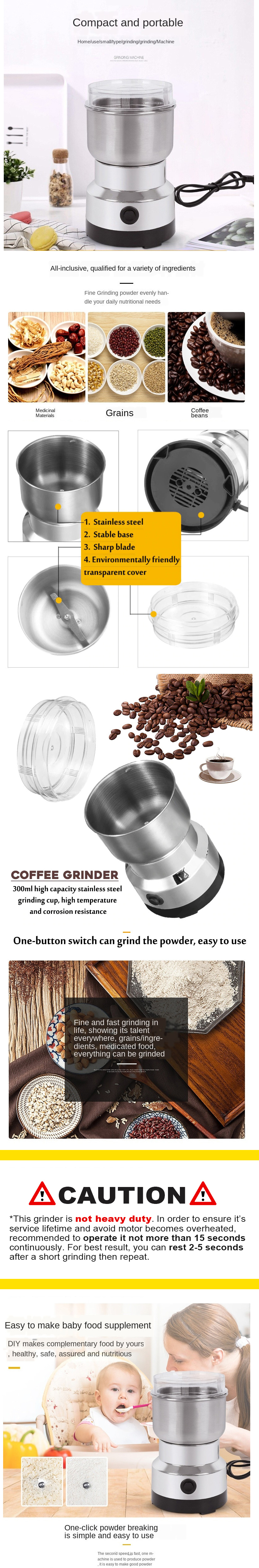 300ml Electric Coffee grinder Multifunction pulverizer kitchen