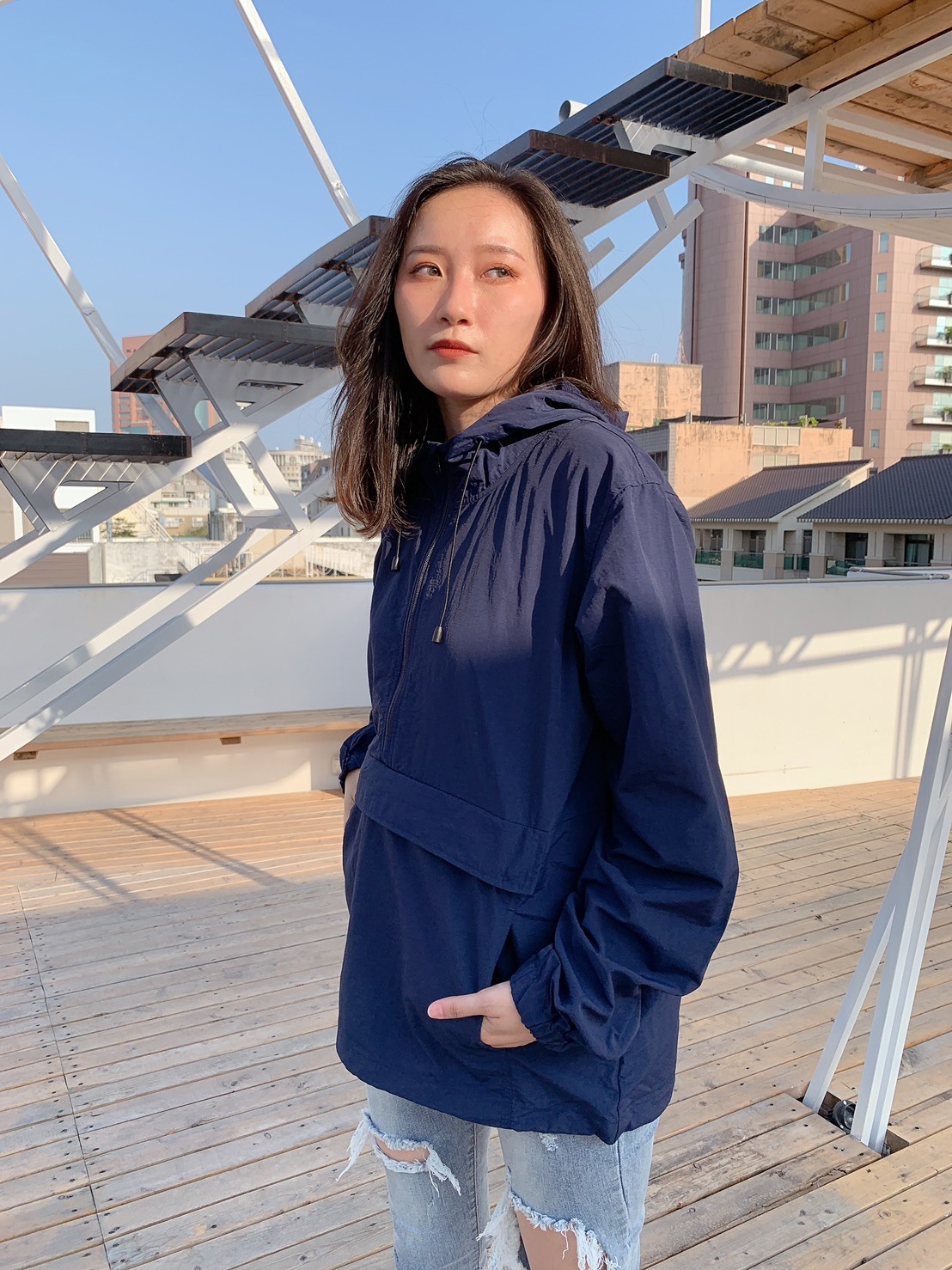 United Athle UA 連帽防風外套/衝鋒衣 深藍 (3721101-086)