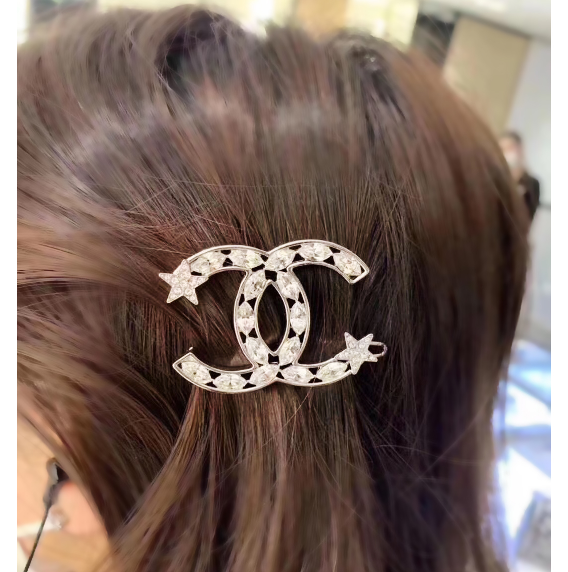 全新CHANEL髮夾/胸針 AB3302 銀色雙C LOGO水鑽 星星造型 #BRAND NEW #香榭站正品