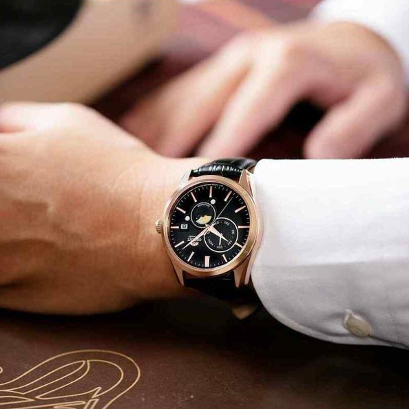 ORIENT SUN and MOON V5 LEATHER WATCH ROSE GOLD RA-AK0309B30B