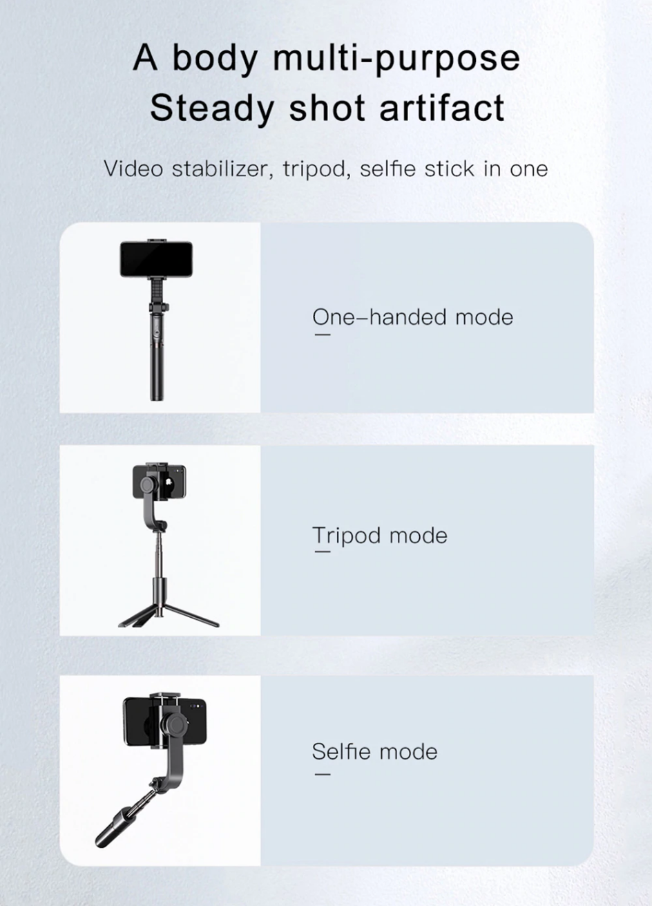 口袋Vlog單軸防震穩定器+自拍棍+伸縮三腳架+無線搖控拍攝
