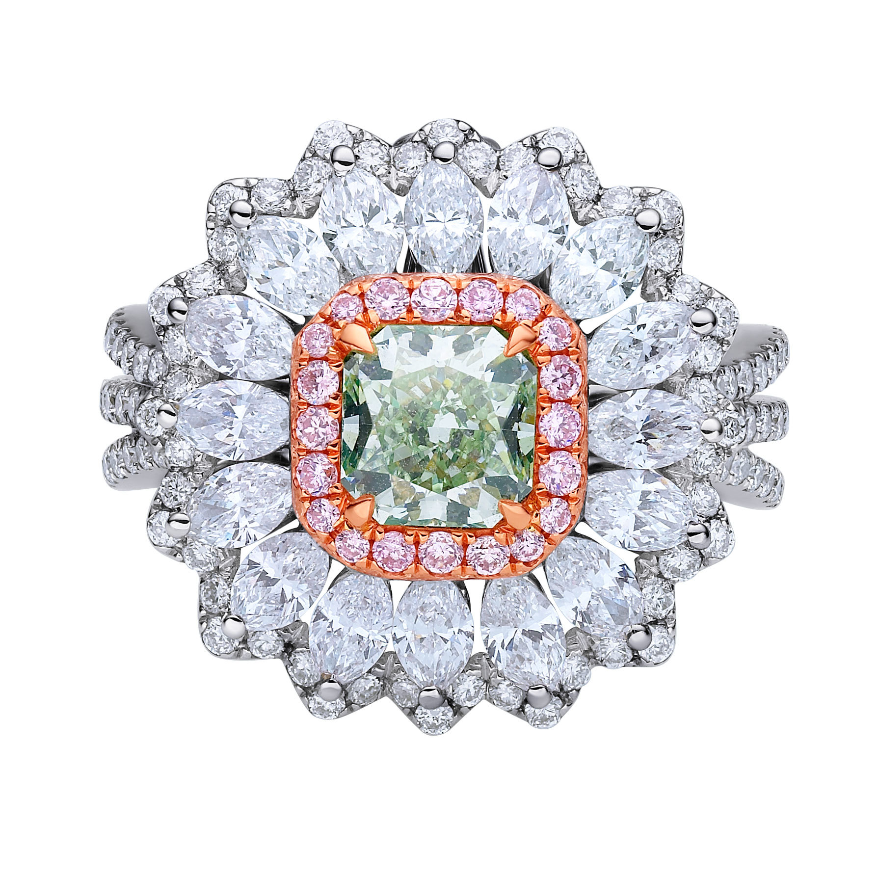 18K  Light Yellow-Green 綠鑽石戒指