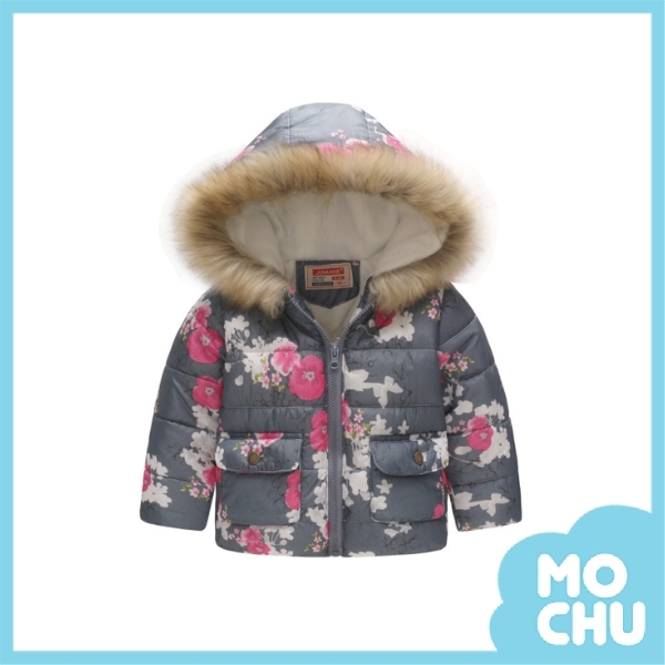 寒冷梅花連帽鋪棉外套