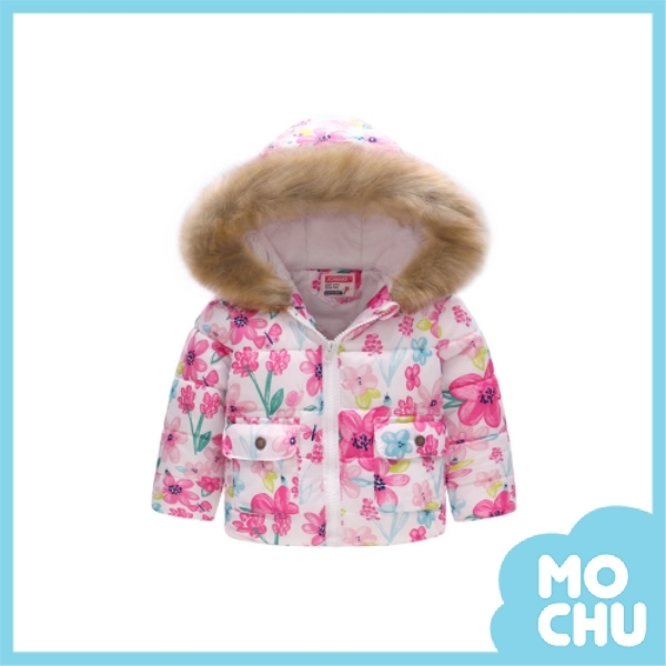 亮麗花朵連帽鋪棉外套