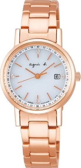 萬年鐘錶 - agnes b.   經典玫瑰金太陽能女錶   BY2011P1  /  V137-KMT0K  錶徑26.5MM