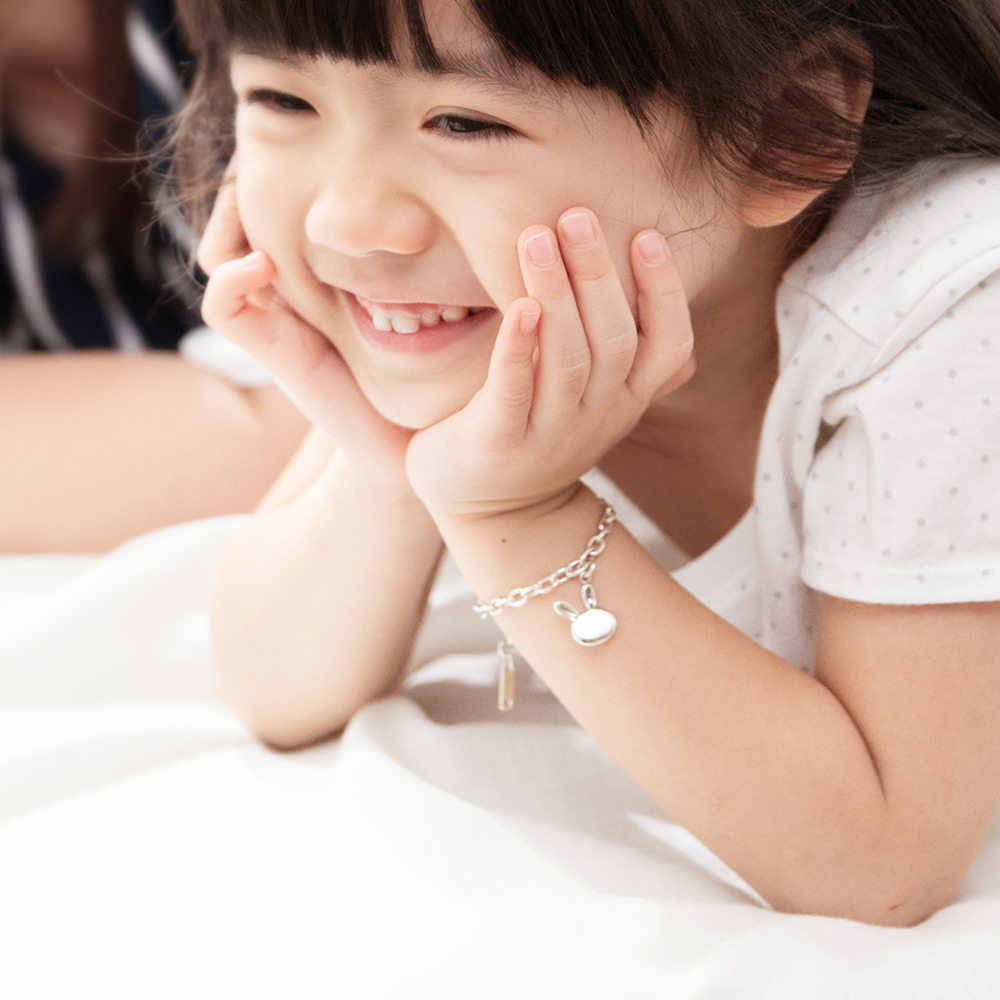 跳跳兔 親子兒童手鍊(寬版) 925純銀客製化刻字手鍊 嬰幼兒彌月禮 親子銀飾