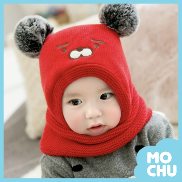 憨厚小熊針織圍巾帽(五色)