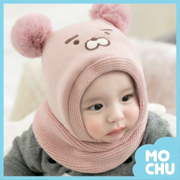 憨厚小熊針織圍巾帽(五色)