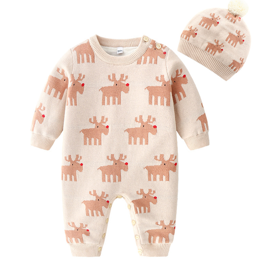 BEIGE RAINDEER ROMPER SET