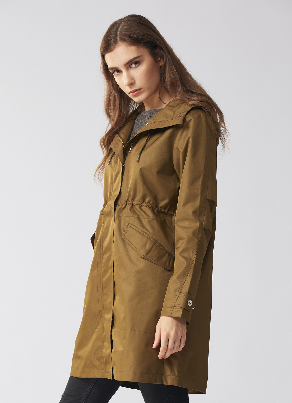 精品嚴選華達呢防水派克長大衣-2058WJ-橄欖棕