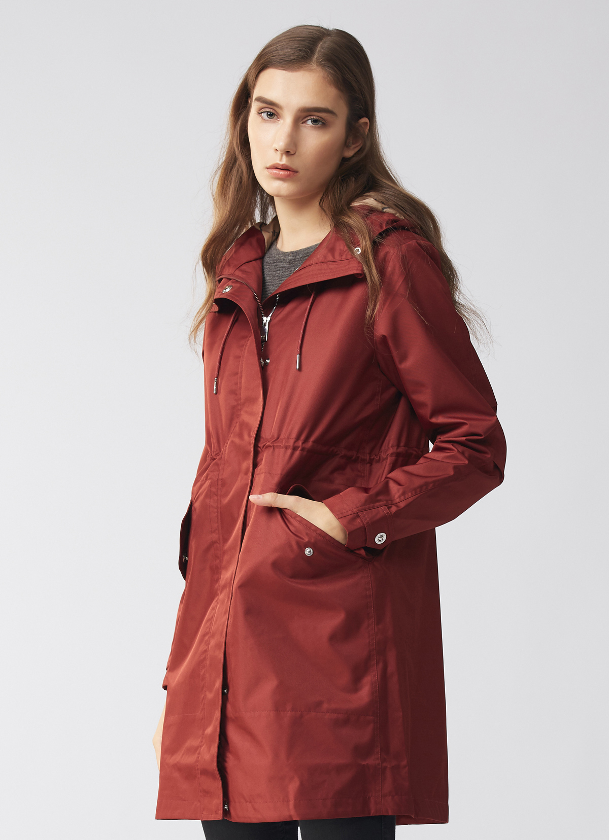 精品嚴選華達呢防水派克長大衣-2058WJ-燒磚啡