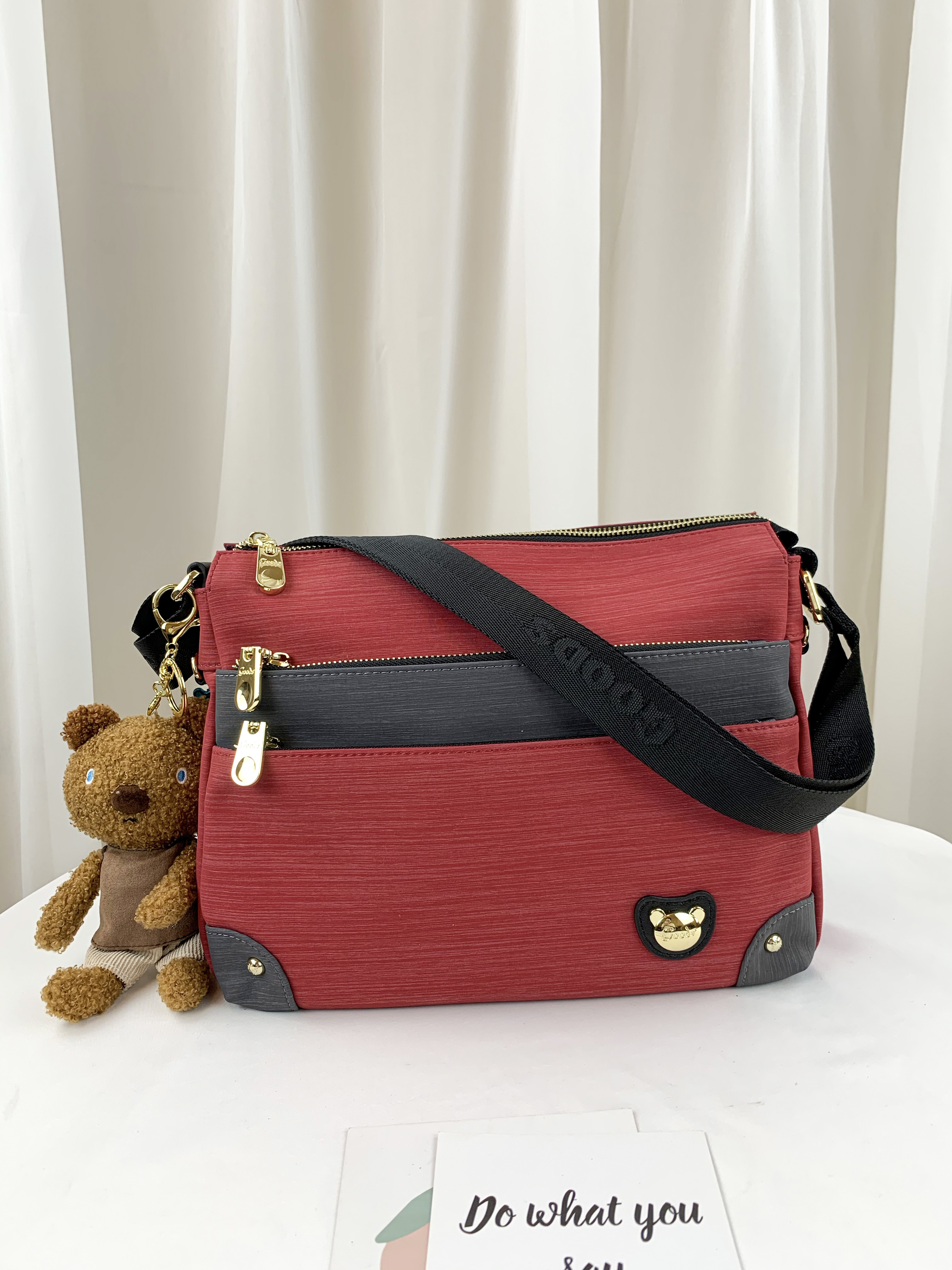 GOODS 紅灰拼色 防潑水側背包  #2045