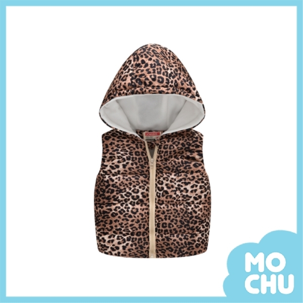 (90cm現貨)豹紋連帽鋪棉背心