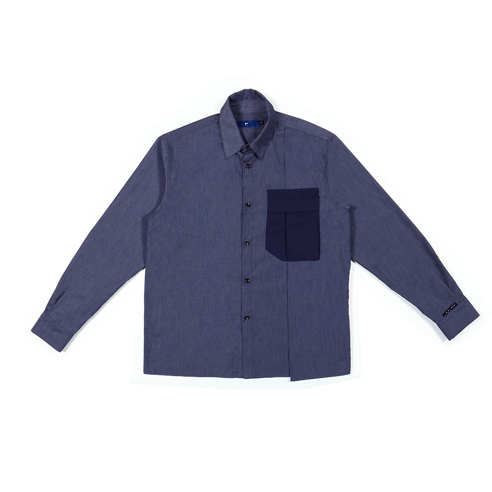 單袋視覺襯衫 - 藍灰