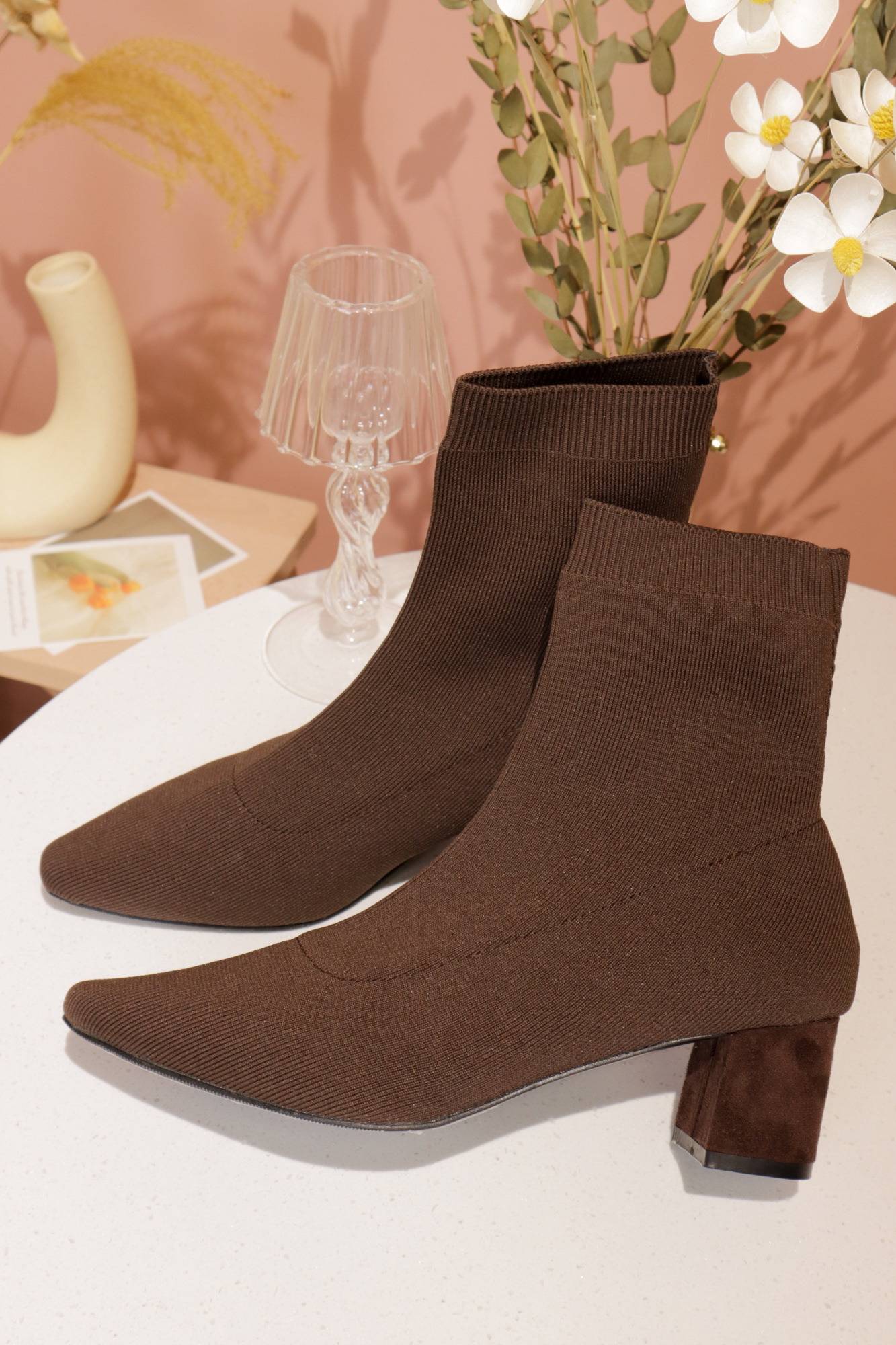 stretch flat cleated sole sock boots