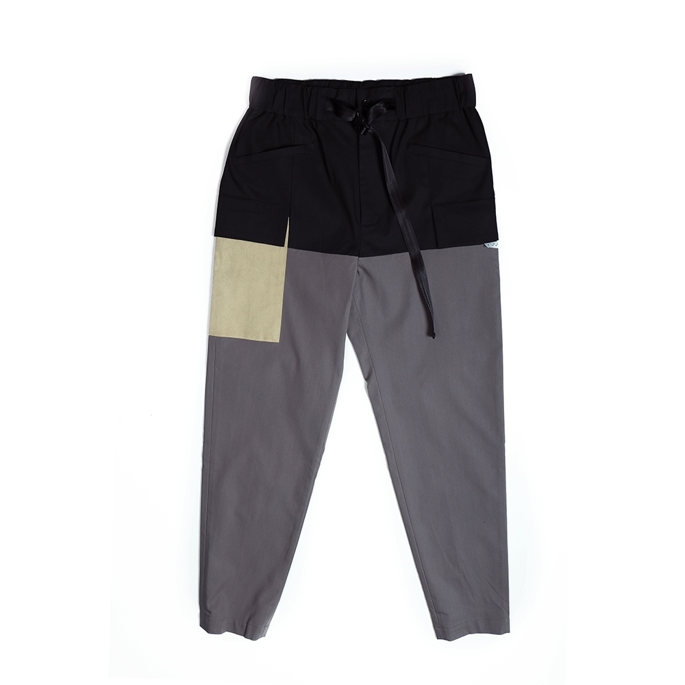 上下異色拼接長褲 - 深灰