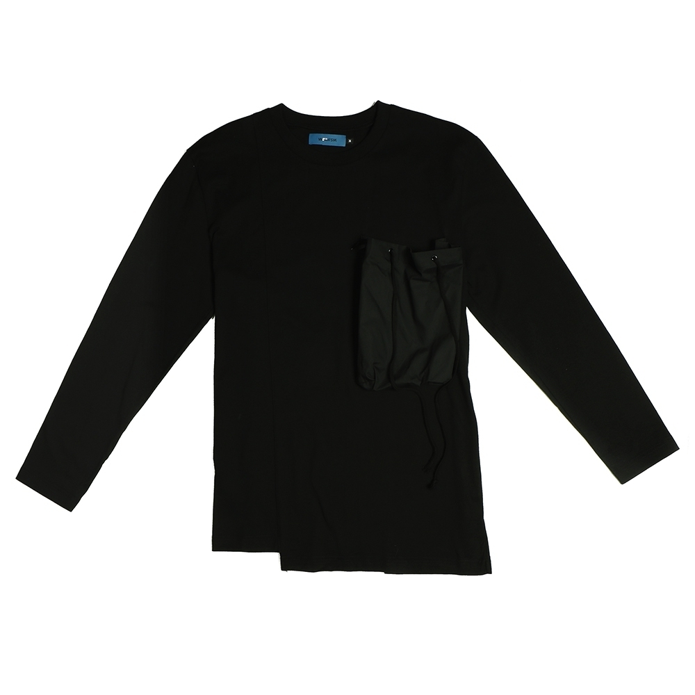 抽繩口袋針織衫 - 黑