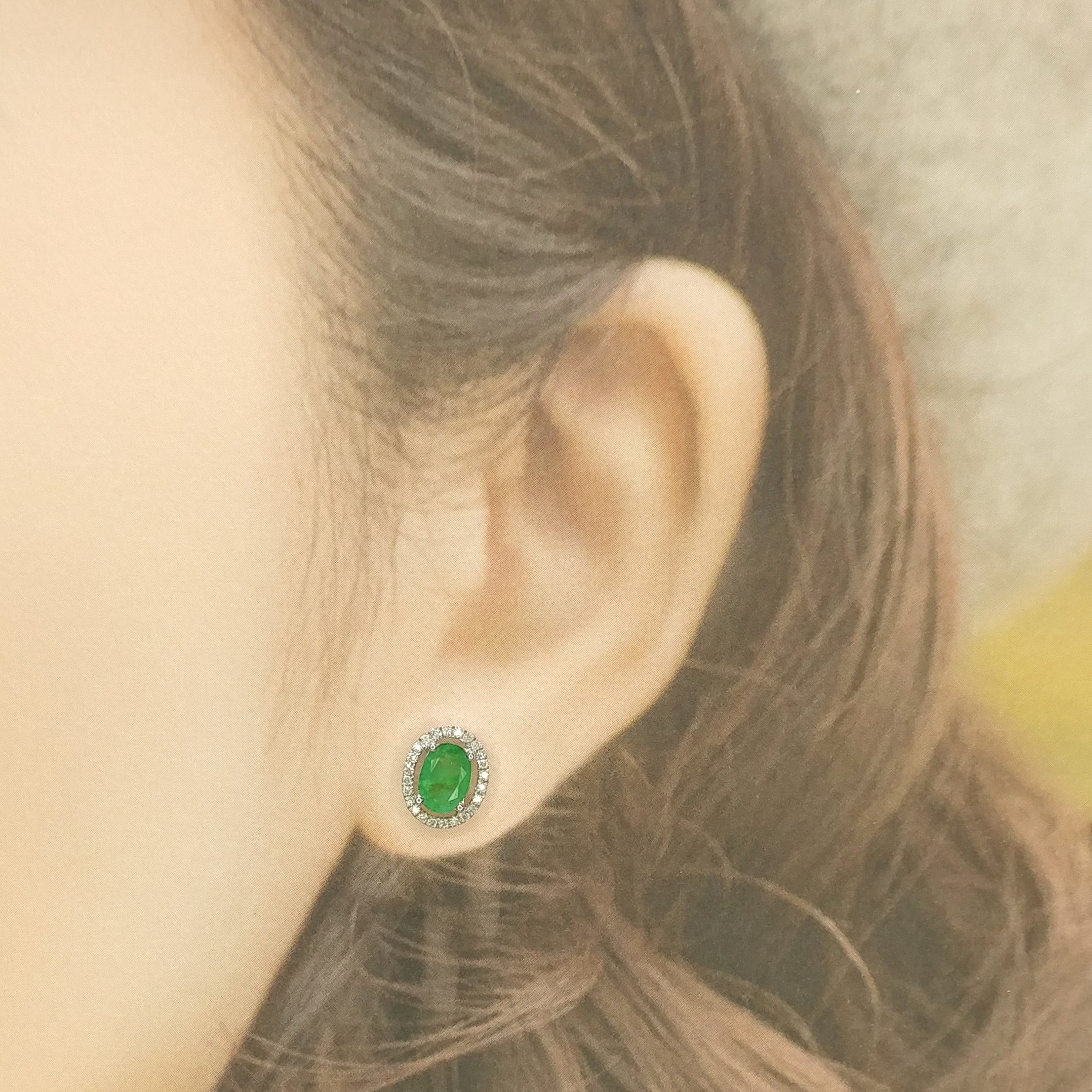 全新18K白金【主石1卡57份綠寶石】配18份鑽石耳環